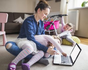 Mum accompanying children while having fun