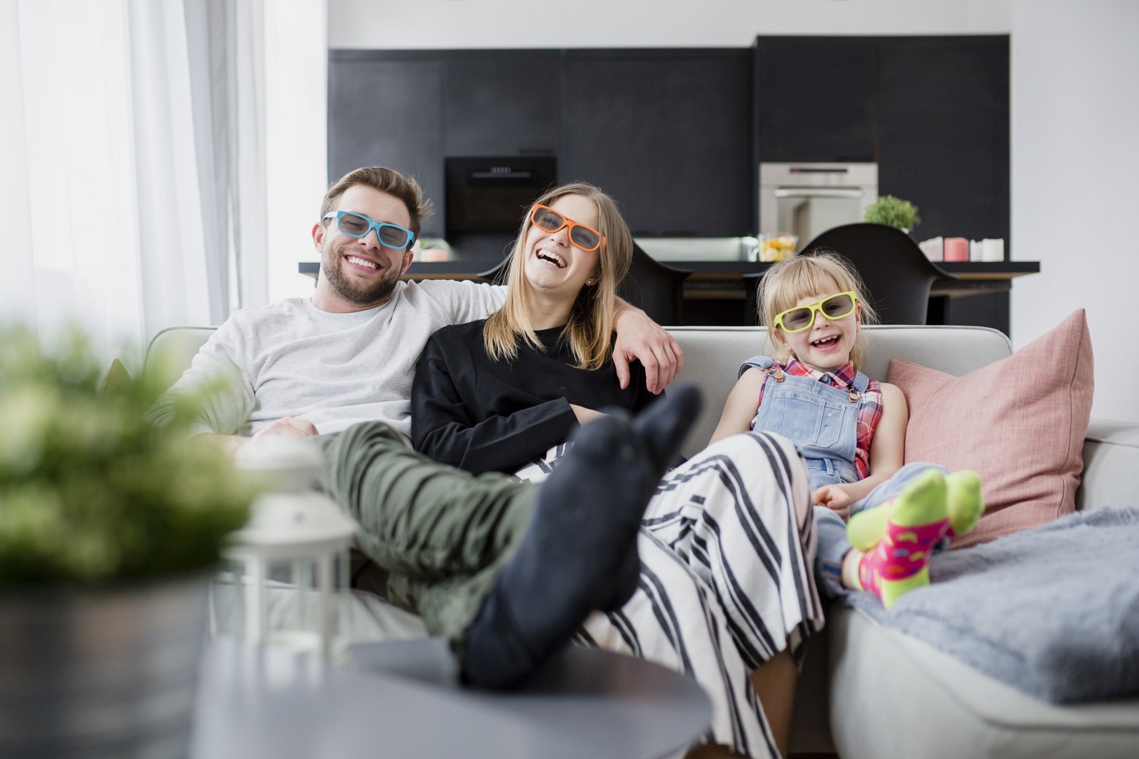 family watching movie together 