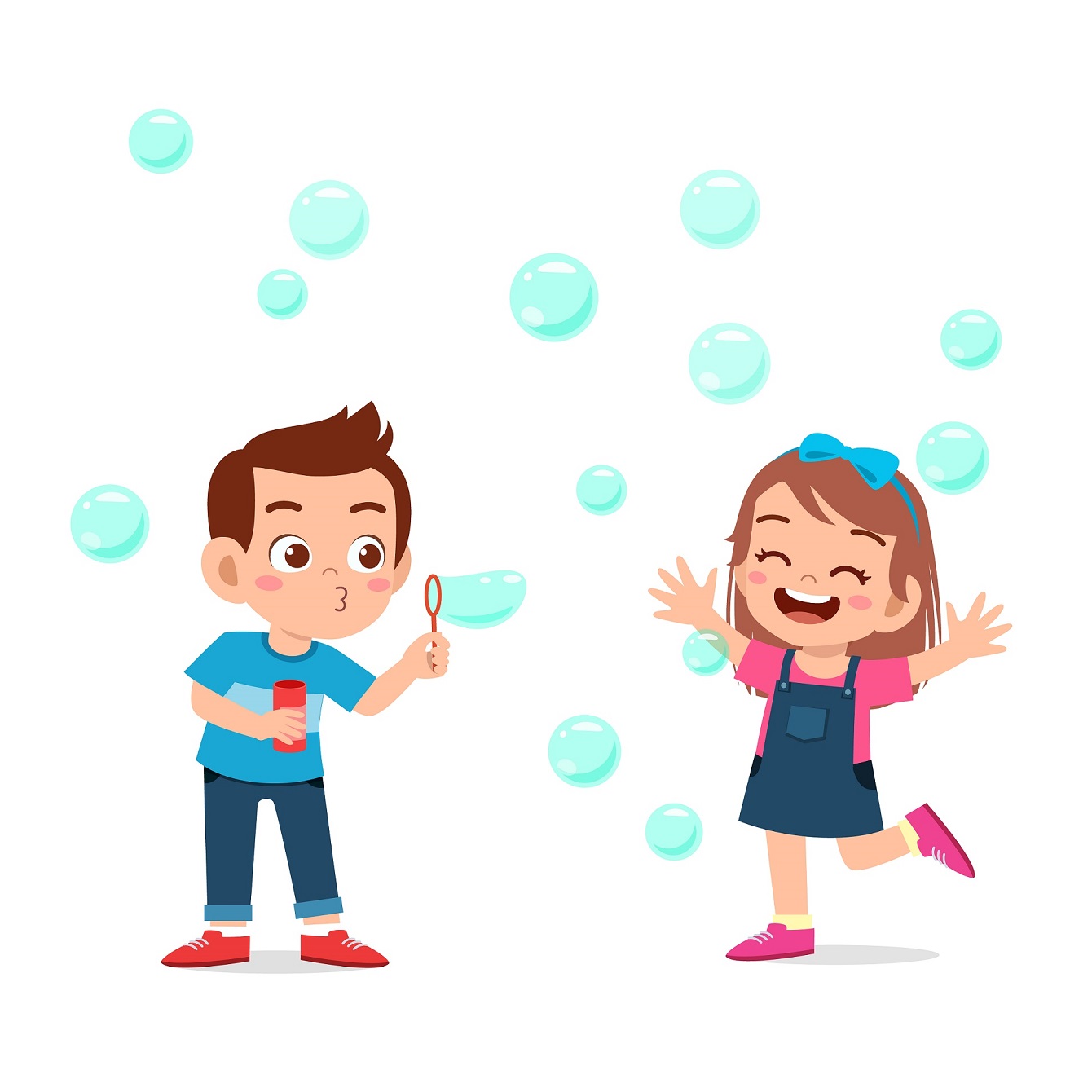 cute kid boy and girl blow bubble