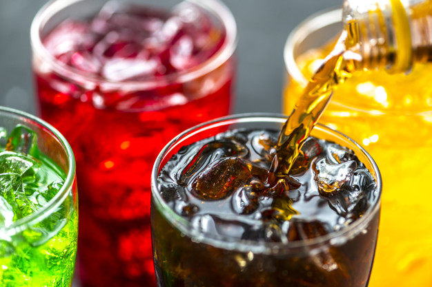 Colorful soda drinks macro shot